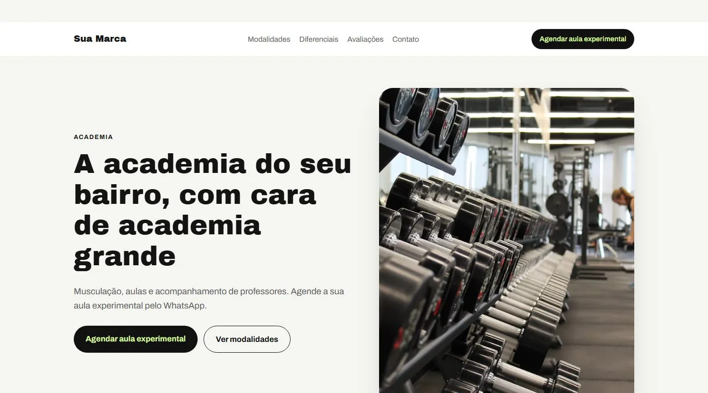 Estudo de design · não é projeto de cliente: Academia de bairro